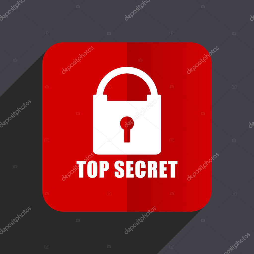 Top seret flat design web vector icon. Red square sign on gray background in eps 10.