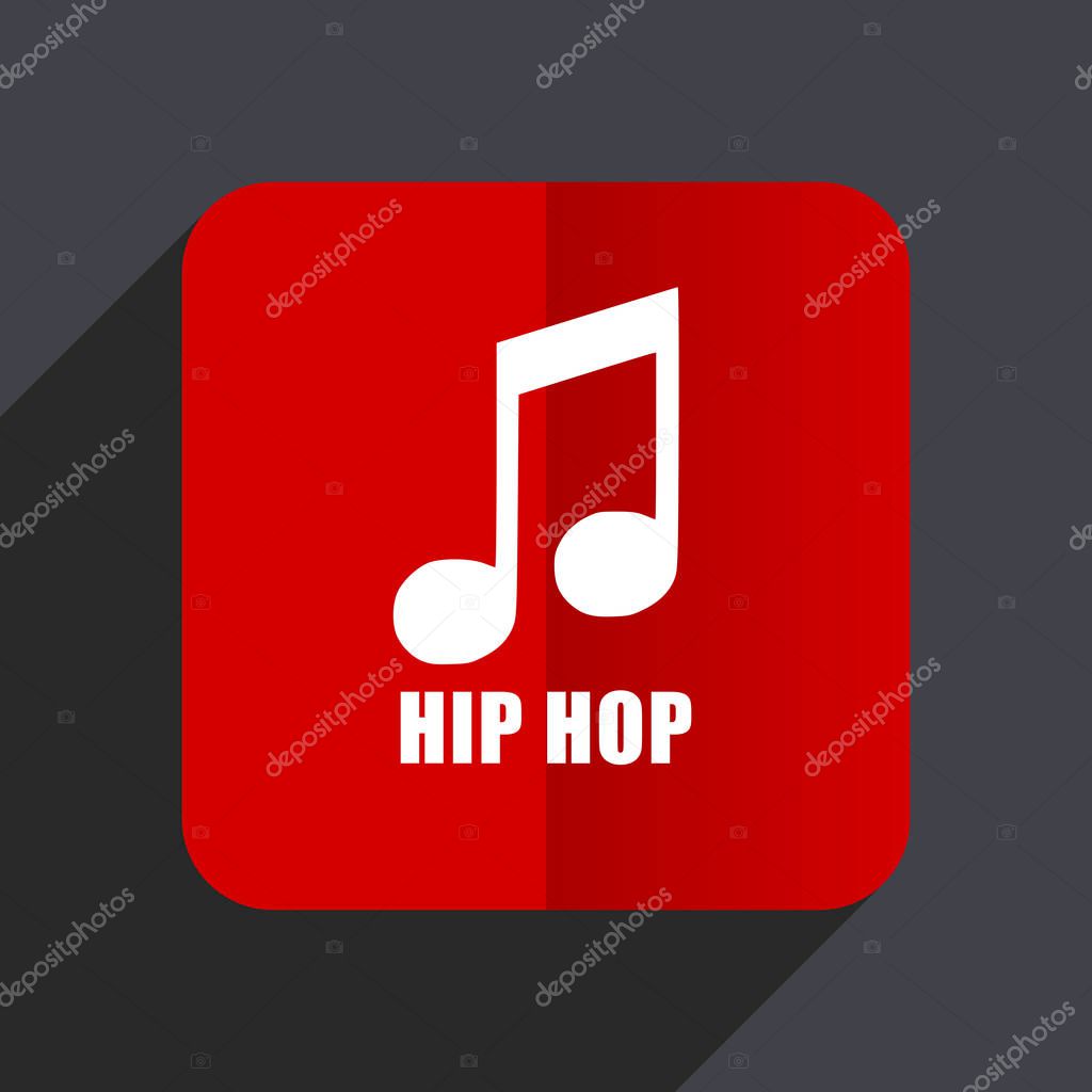 Hip hop flat design web vector icon. Red square sign on gray background in eps 10.