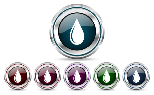 Gota de agua de plata metálica web conjunto de iconos vectoriales aislados sobre fondo blanco en eps 10 . — Vector de stock