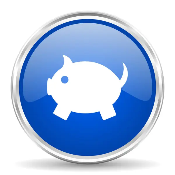 Синий глянцевый векторный значок свиного банка. Круглая веб-кнопка Chrome. Серебряная металлическая кнопка . — стоковый вектор