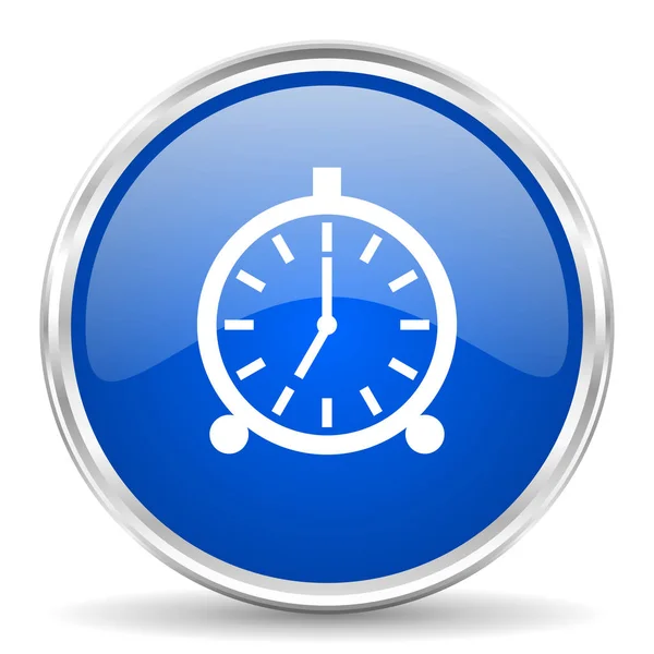 Alarm blue glossy vector icon. Chrome border round web button. Silver metallic pushbutton. — Stock Vector