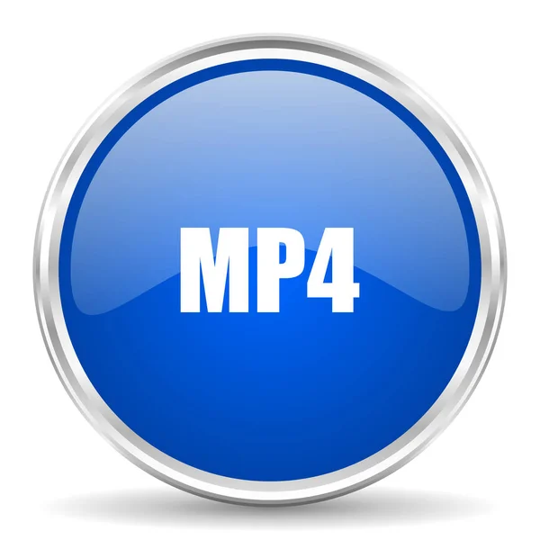 MP4 niebieski wektor błyszczący ikona. Chrome granicy okrągły przycisk web. Srebrny metaliczny z przyciskiem. — Wektor stockowy