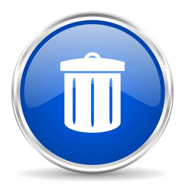 Recycle blauw glanzend vector pictogram. Chrome rand rond web knop. Zilver metallic drukknop. — Stockvector