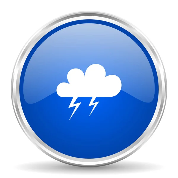 Tempestade ícone vetor brilhante azul. Cromo borda redonda botão web. Botão de pressão metálico prata . — Vetor de Stock