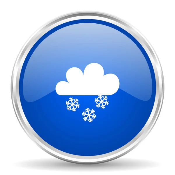 Icône vectorielle brillante bleue neigeuse. Bouton web rond bordure chromée. Bouton poussoir métallique argenté . — Image vectorielle