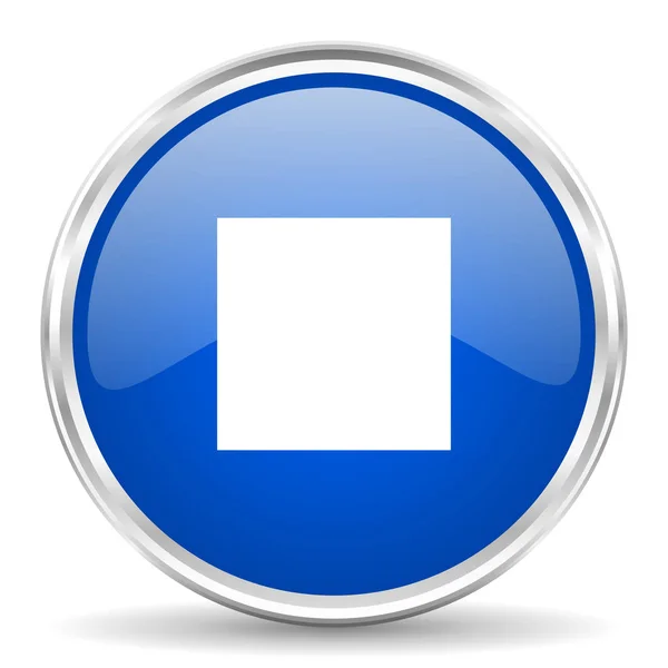 Arrêtez icône vectorielle brillante bleue. Bouton web rond bordure chromée. Bouton poussoir métallique argenté . — Image vectorielle