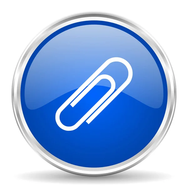 Paperclip blue glossy vector icon. Chrome border round web button. Silver metallic pushbutton. — Stock Vector