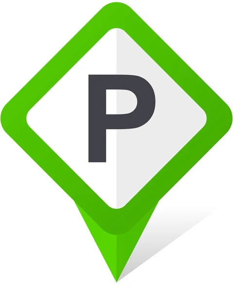 Parcheggio verde quadrato puntatore vettoriale icona in eps 10 su sfondo bianco con ombra . — Vettoriale Stock