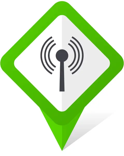 Wifi verde quadrado ponteiro vetor ícone no eps 10 no fundo branco com sombra . — Vetor de Stock