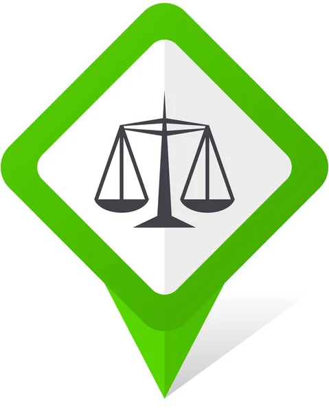 Justicia verde icono de vector puntero cuadrado en eps 10 sobre fondo blanco con sombra . — Vector de stock