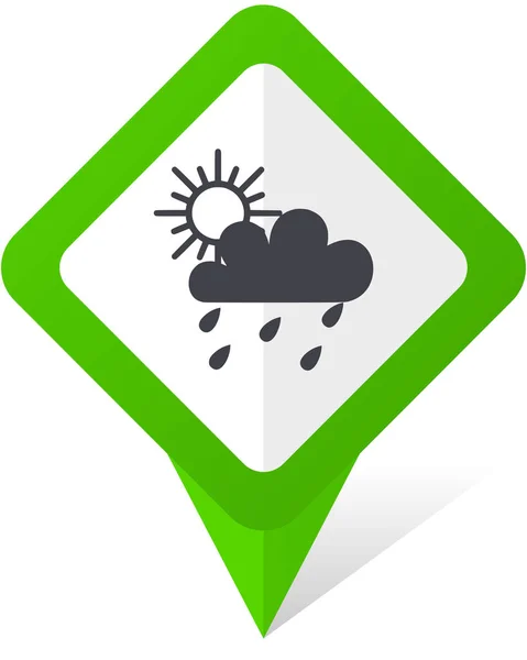 Rain green square pointer vector icon in eps 10 on white background with shadow. — Stock Vector