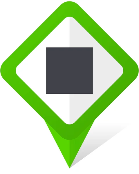 Detener verde icono de vector puntero cuadrado en eps 10 sobre fondo blanco con sombra . — Vector de stock