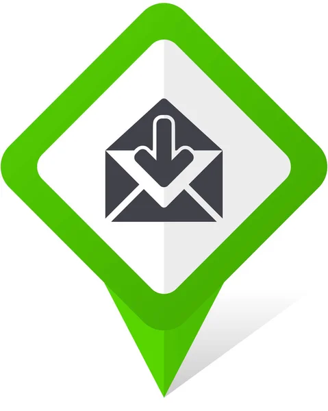Icono de vector de puntero cuadrado verde de correo electrónico en eps 10 sobre fondo blanco con sombra . — Vector de stock