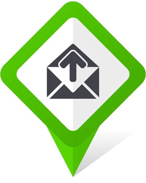 Icono de vector de puntero cuadrado verde de correo electrónico en eps 10 sobre fondo blanco con sombra . — Archivo Imágenes Vectoriales