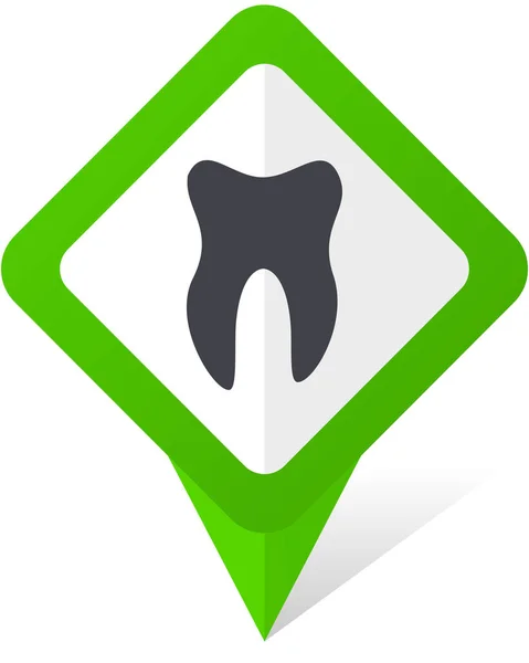 Tooth green square pointer vector icon in eps 10 on white background with shadow. — Stock Vector