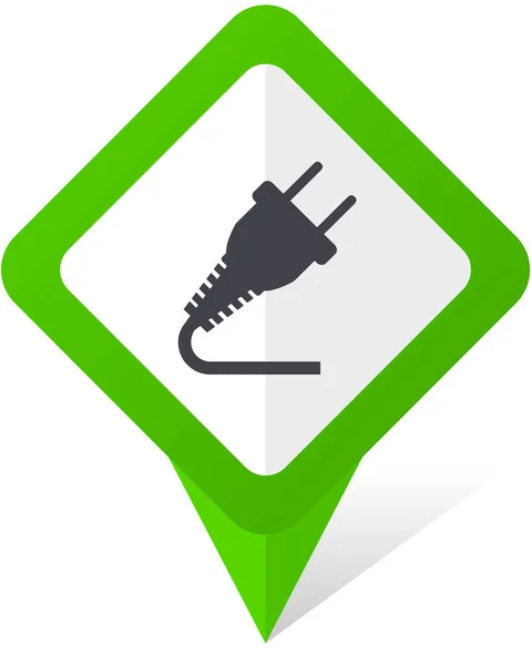 Plug green square pointer vector icon in eps 10 on white background with shadow. — Stock Vector