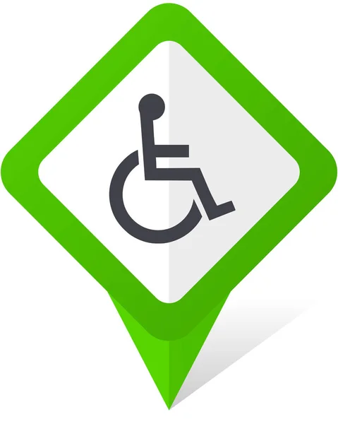 Wheelchair green square pointer vector icon in eps 10 on white background with shadow. — Stock Vector