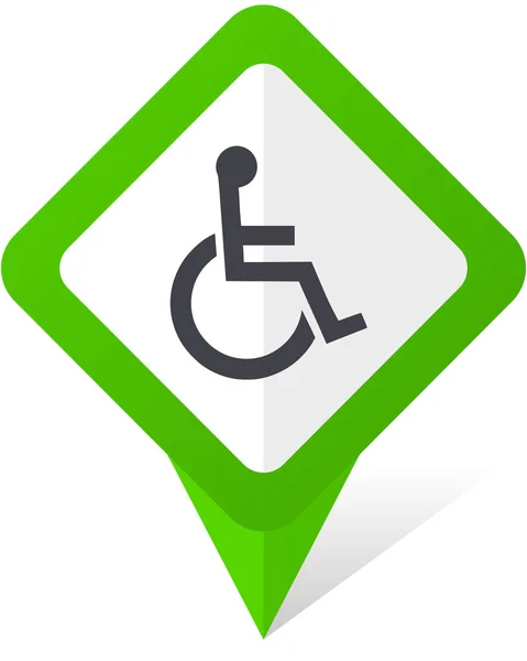 Silla de ruedas verde icono de vector puntero cuadrado en eps 10 sobre fondo blanco con sombra . — Archivo Imágenes Vectoriales