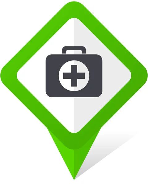 Icona vettoriale del puntatore quadrato verde di primo soccorso nei passaggi 10 su sfondo bianco con ombra . — Vettoriale Stock