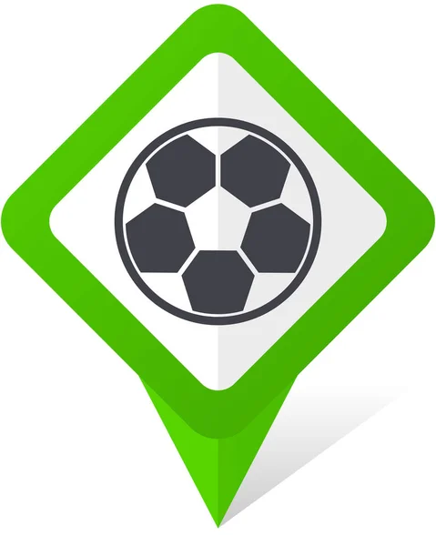 Fútbol verde icono de vector puntero cuadrado en eps 10 sobre fondo blanco con sombra . — Vector de stock