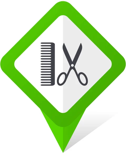 Barber green square pointer vector icon in eps 10 on white background with shadow. — Stock Vector