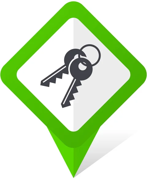 Keys green square pointer vector icon in eps 10 on white background with shadow. — Stock Vector