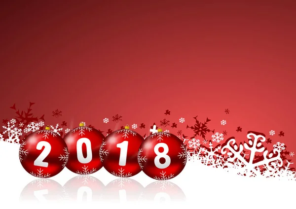 2018 Neujahr Hintergrund mit Weihnachtskugeln und Schneeflocken. — Stockfoto