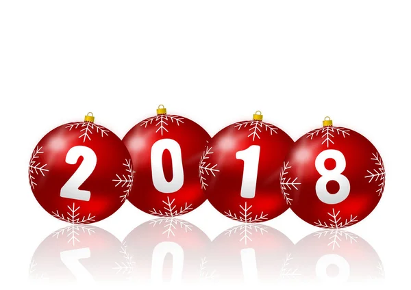 Új év 2018-ban üdvözlés kártya-val fehér háttér piros karácsonyi labdák — Stock Fotó