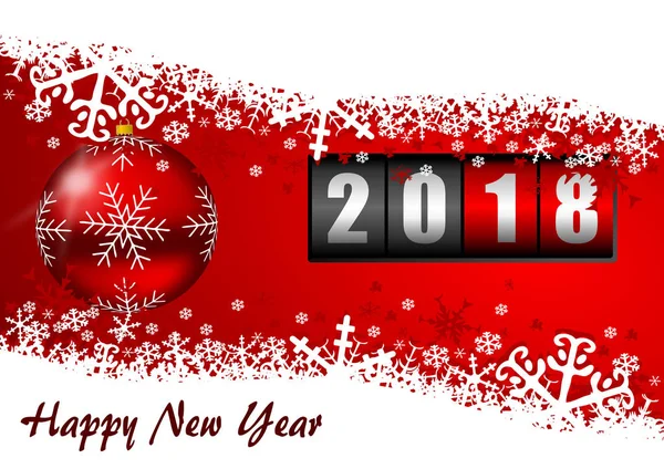 Kartkę z życzeniami szczęśliwego nowego roku 2018 z licznika i Boże Narodzenie kulki na tle terd z pusta kopia spacve — Zdjęcie stockowe