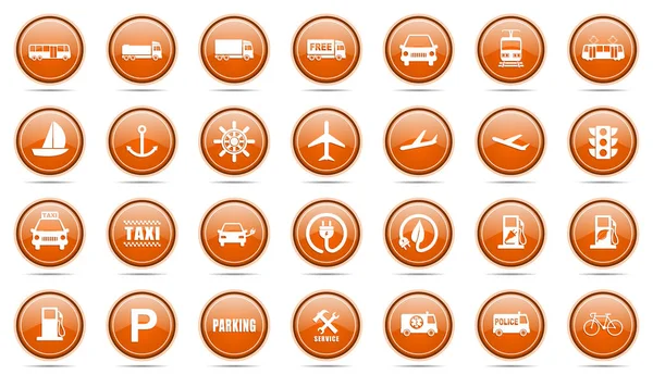 Doprava vozidel energetické palivo vektorové web oranžové kulaté ikony — Stockový vektor