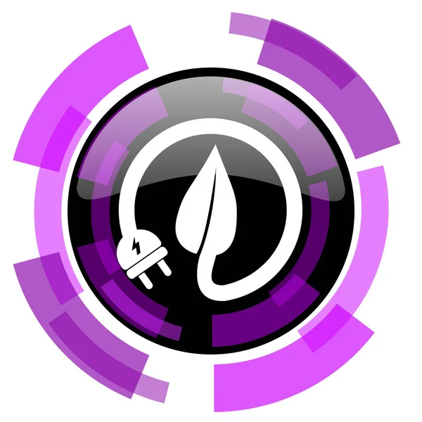 Eco enchufe eléctrico rosa violeta diseño moderno vector web y el icono del teléfono inteligente. Botón redondo en eps 10 aislado sobre fondo blanco . — Vector de stock