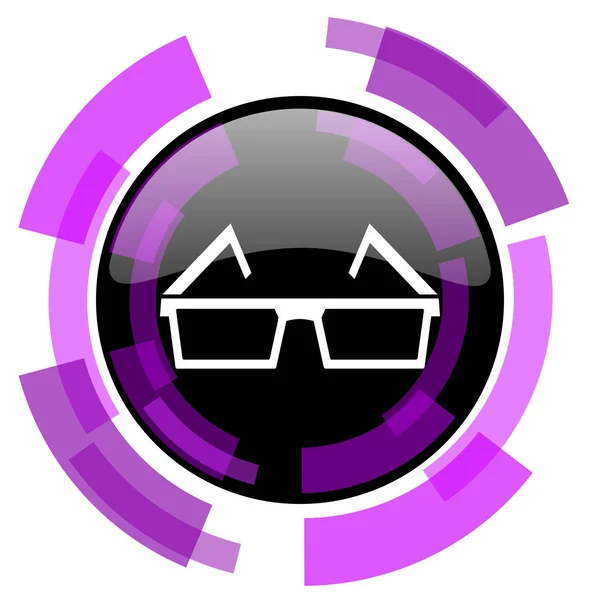 3D brýle růžové fialové moderní design Vektorové ikonu web a smartphone. Kulaté tlačítko v eps 10 izolovaných na bílém pozadí. — Stockový vektor