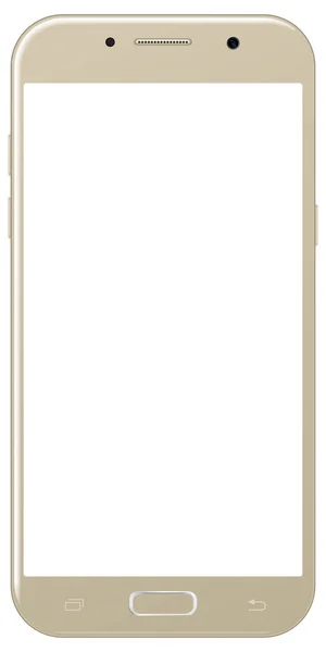 Nuevo teléfono inteligente de color dorado con pantalla en blanco aislado en la maqueta de fondo blanco. Vista frontal del teléfono inteligente Android multimedia moderno fácil de editar y poner su imagen . — Foto de Stock