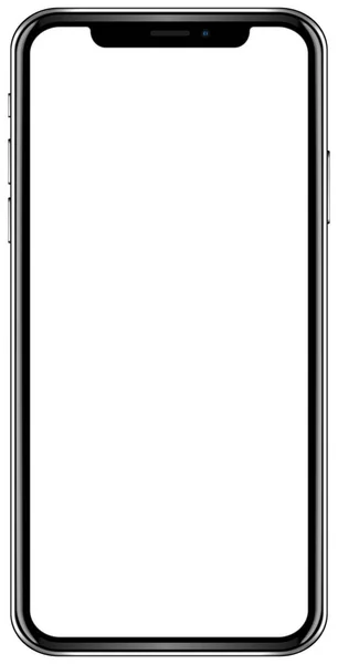 Brand new smartphone black and silver color with blank screen isolated on white background mockup. Front view of modern android multimedia smart phone easy to edit and put your image. — Stock Photo, Image