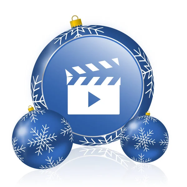 ビデオのブルー クリスマス ボール アイコン — ストック写真