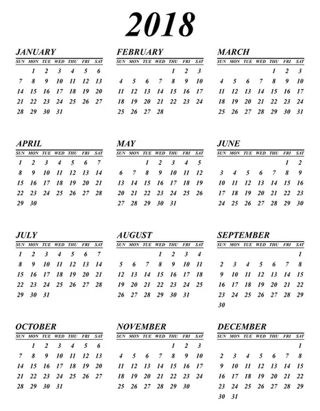 Calendario Vectorial Editable Simple Para Año 2017 Domingos Primero — Vector de stock