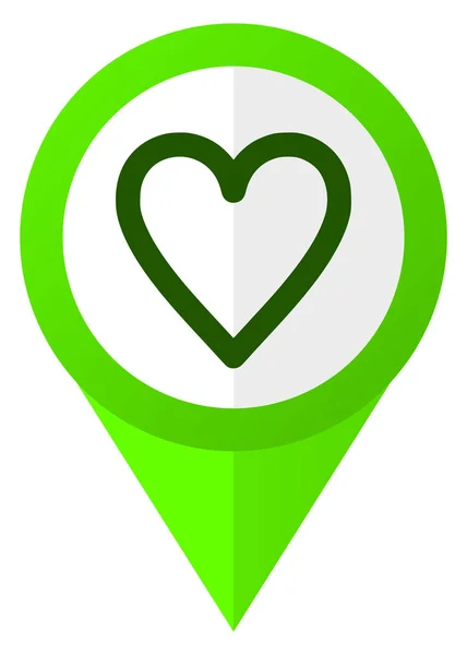 Сердце Зеленый Плоский Дизайн Указатель Вектор Значок Изолирован Белом Фоне — стоковый вектор
