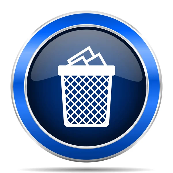 Trash Can Vector Icon Modern Design Blue Silver Metallic Glossy — Stock Vector