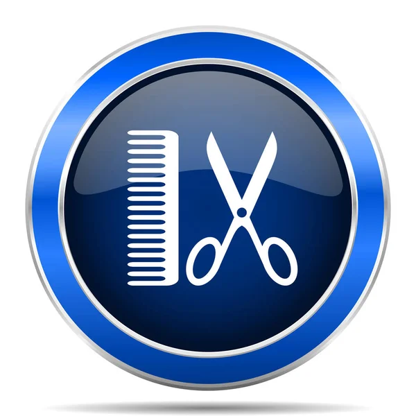 Barber Vector Icon Modern Design Blue Silver Metallic Glossy Web — Stock Vector