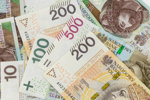 Новые Польские Банкноты 100 200 500 Злотых — стоковое фото