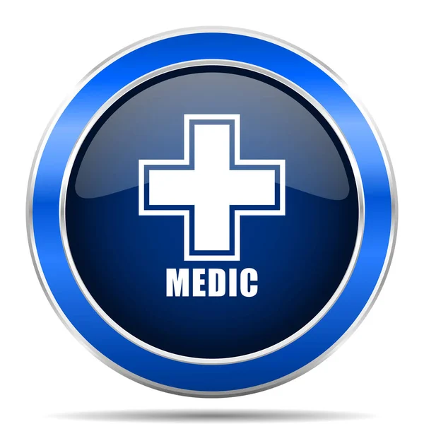 Icono Vector Médico Diseño Moderno Azul Plateado Metálico Brillante Web — Vector de stock