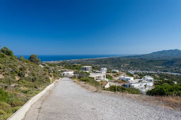 Malé Řecké Vesnice Moře Hory Krajina Silnice Asklipio Ostrově Rhodos — Stock fotografie