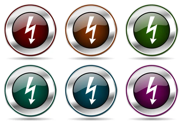 Bolt Vector Icon Set Silver Metallic Chrome Border Icons Web — Stock Vector