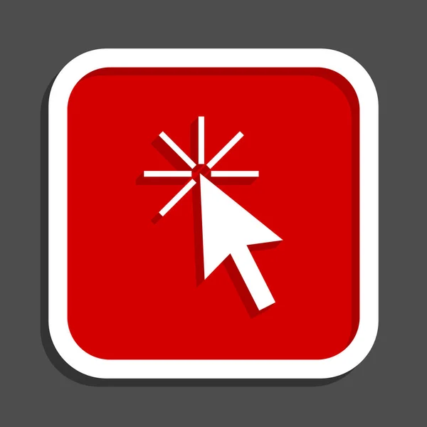 Klicka här för vector-ikonen. Platt design fyrkantsknappen internet röd. — Stock vektor