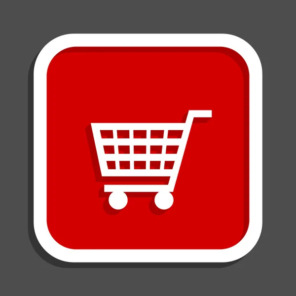 Shopping cart vector icon. Flat design square internet red button. — Stock Vector