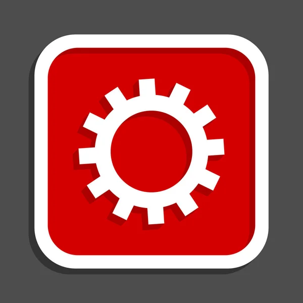 Gear vector icon. Flat design square internet red button. — Stock Vector