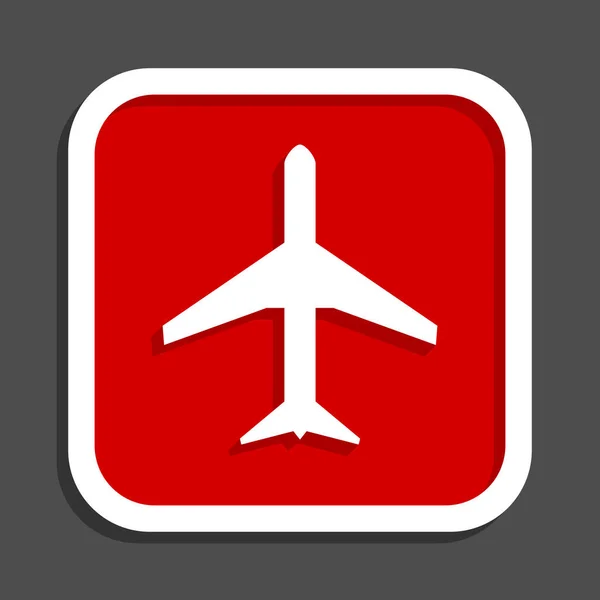 Samolot wektor ikona. Płaski kształt kwadrat internet czerwony przycisk. — Wektor stockowy