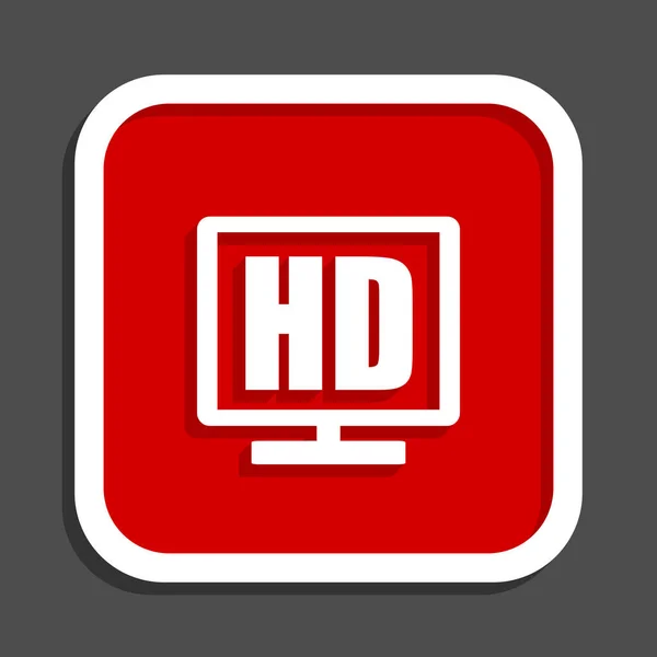 Affichage Hd icône vectorielle. Design plat internet carré bouton rouge . — Image vectorielle