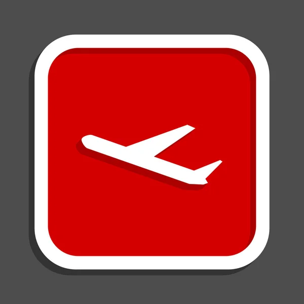 Αεροπλάνο εικονίδιο του φορέα. Επίπεδη σχεδίαση τετράγωνο internet κόκκινο κουμπί. — Διανυσματικό Αρχείο