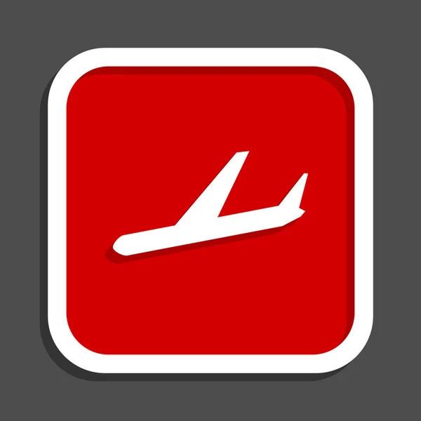 Icône vectorielle avion. Design plat internet carré bouton rouge . — Image vectorielle